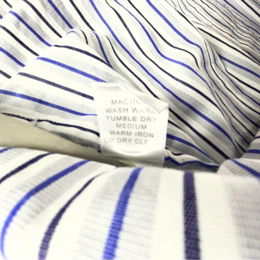 Banana Republic Slim Fit Italian Fabric Blue Stripe Button Down Shirt 16-16.5 L